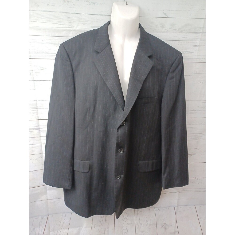 Andrew Fezza Wool Mens Black Blazer Sport Coat Pinstripe 50L